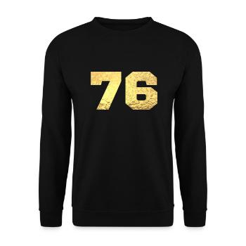 76 Gold Glitter - 76. Jahrestag - Unisex Pullover - Schwarz - Vorne - Alina (178cm) & Michal (187cm)