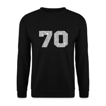 Nummer 70 Silberglitter - 70. Jahrestag - Unisex Pullover - Schwarz - Vorne - Alina (178cm) & Michal (187cm)