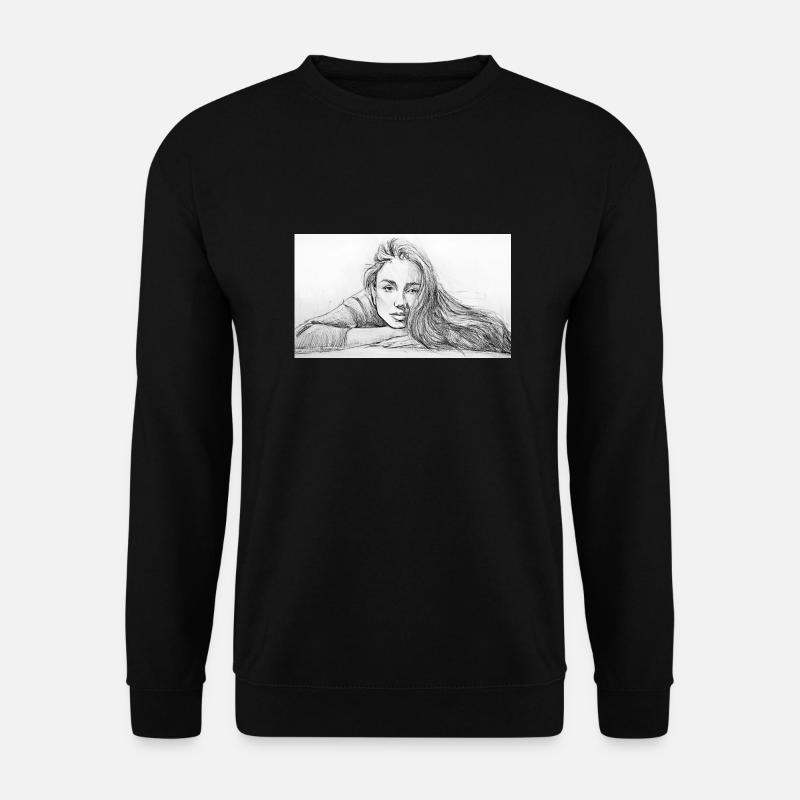 frau bleistiftzeichnung - Unisex Pullover - Schwarz