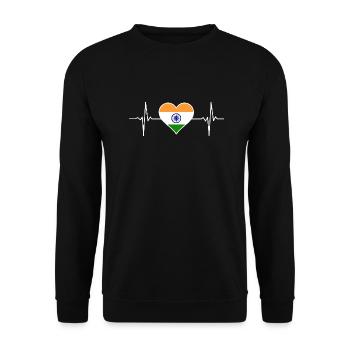 India Flag Heartbeat - Unisex Sweatshirt - black - Front - Alina (178cm) & Michal (187cm)