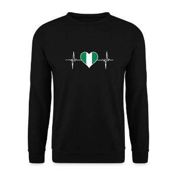 Nigeria Flagge Herzschlag - Unisex Pullover - Schwarz - Vorne - Alina (178cm) & Michal (187cm)
