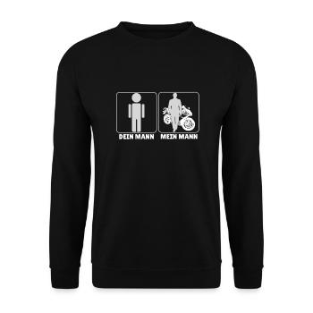 Motorrad - Mein Mann - T-Shirt - Unisex Pullover - Schwarz - Vorne - Alina (178cm) & Michal (187cm)