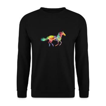 Regenbogen Pferd Design als Geschenkidee - Unisex Pullover - Schwarz - Vorne - Alina (178cm) & Michal (187cm)