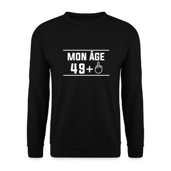 mon âge 49+1 - Sweat-shirt Unisexe - noir - Devant - Alina (178cm) & Michal (187cm)