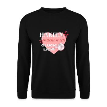 Häkeln macht mich glücklich! rosa Herz rot Herzen - Unisex Pullover - Schwarz - Vorne - Alina (178cm) & Michal (187cm)