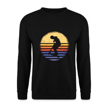 Sport Retro Sunset Scooter - Unisex Pullover - Schwarz - Vorne - Alina (178cm) & Michal (187cm)