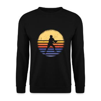 Sport Retro Sunset Ultimate Frisbee - Unisex Pullover - Schwarz - Vorne - Alina (178cm) & Michal (187cm)