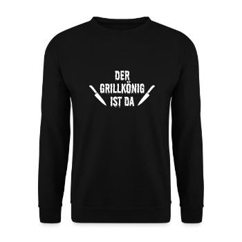 Der Grillkönig ist da - Unisex Pullover - Schwarz - Vorne - Alina (178cm) & Michal (187cm)