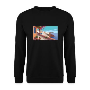 Oia, Santorini, Greece - Pixel Art - Unisex Sweatshirt - black - Front - Alina (178cm) & Michal (187cm)