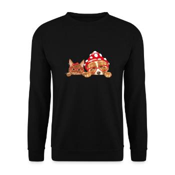 Coup d’œil drôle chat roux et chien border collie - Sweat-shirt Unisexe - noir - Devant - Alina (178cm) & Michal (187cm)
