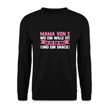 Mama Von 2 Kindern - Unisex Pullover - Schwarz - Vorne - Alina (178cm) & Michal (187cm)