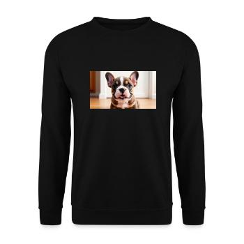 French Bulldog Welpe verspielt mit schönen Augen - Unisex Pullover - Schwarz - Vorne - Alina (178cm) & Michal (187cm)