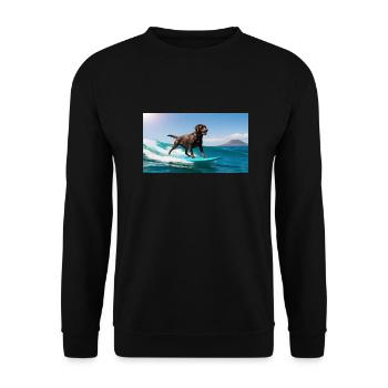 Surfin’ Bella – Der Labrador auf Wellenjagd - Unisex Pullover - Schwarz - Vorne - Alina (178cm) & Michal (187cm)
