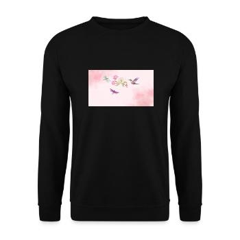 Beautiful bird with flies and flower - Unisex Sweatshirt - black - Front - Alina (178cm) & Michal (187cm)