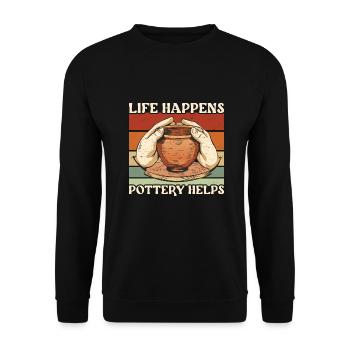 Pottery Life Happens Pottery Helps Ceramics - Unisex Sweatshirt - black - Front - Alina (178cm) & Michal (187cm)