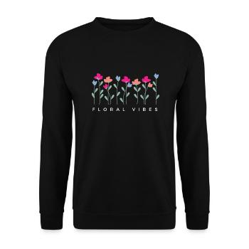 Blumige Vibes - Geschenkidee - Unisex Pullover - Schwarz - Vorne - Alina (178cm) & Michal (187cm)
