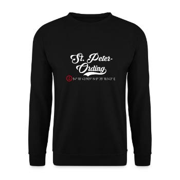 St. Peter Ording roter Anker Koordinaten - Unisex Pullover - Schwarz - Vorne - Alina (178cm) & Michal (187cm)