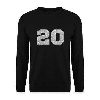 Nummer 20 Silberglitter - 20-jähriges Jubiläum - Unisex Pullover - Schwarz - Vorne - Alina (178cm) & Michal (187cm)