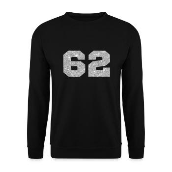 Number 62 Silver Glitter - 62nd Anniversary - Unisex Sweatshirt - black - Front - Alina (178cm) & Michal (187cm)