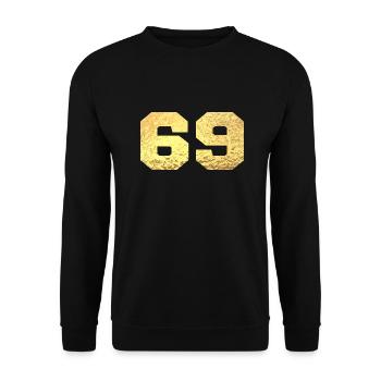 Nummer 69 Gold Glitter - 69. Jahrestag - Unisex Pullover - Schwarz - Vorne - Alina (178cm) & Michal (187cm)