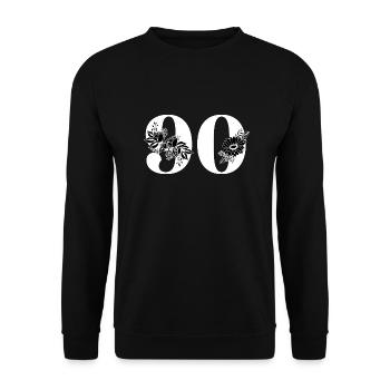 Nummer 90 Schwarze Blumen - 90. Geburtstag Blumen - Unisex Pullover - Schwarz - Vorne - Alina (178cm) & Michal (187cm)