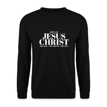 Jesus Christus Bibel Christian Christliches Kreuz - Unisex Pullover - Schwarz - Vorne - Alina (178cm) & Michal (187cm)