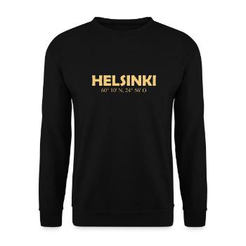 Helsinki Finland - Coordinates Longitude Latitude - Unisex Pullover - Schwarz - Vorne - Alina (178cm) & Michal (187cm)