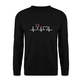EKG Kurve - Herzkurve - Puls - Trinken - Wein - Unisex Pullover - Schwarz - Vorne - Alina (178cm) & Michal (187cm)