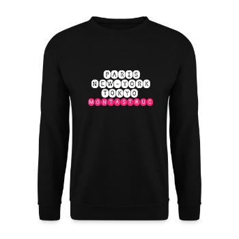 Welt Vier Städte Paris New York Tokio Montastruc - Unisex Pullover - Schwarz - Vorne - Alina (178cm) & Michal (187cm)