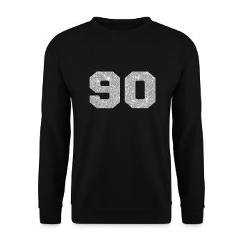 Nummer 90 Silber Glitter - 90. Geburtstag - Unisex Pullover - Schwarz - Vorne - Alina (178cm) & Michal (187cm)