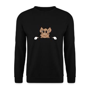 Hübsche Kleine Katze Guckt Versteckt Hinter Mauer - Unisex Pullover - Schwarz - Vorne - Alina (178cm) & Michal (187cm)