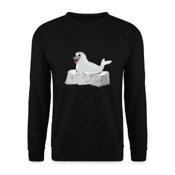 Lachende Robbe auf Fels - Unisex Pullover - Schwarz - Vorne - Alina (178cm) & Michal (187cm)