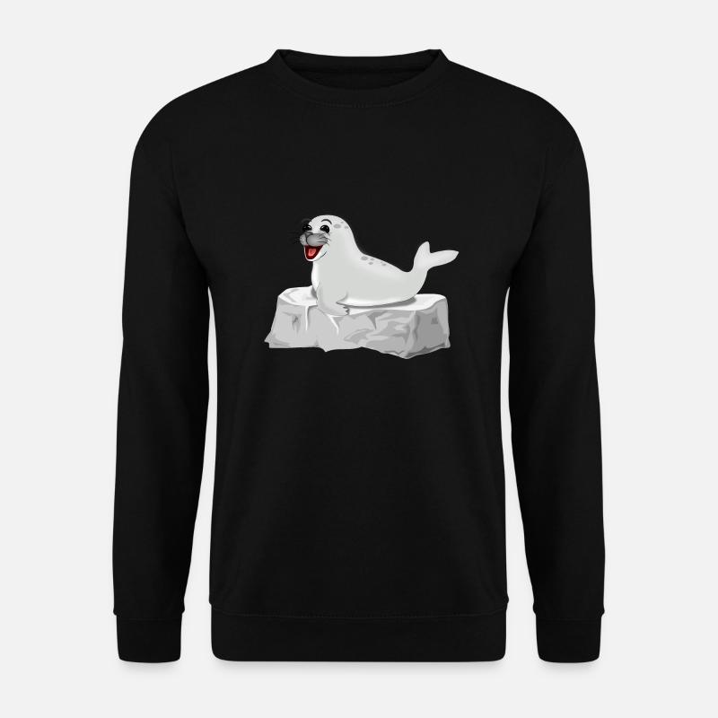 Lachende Robbe auf Fels - Unisex Pullover - Schwarz