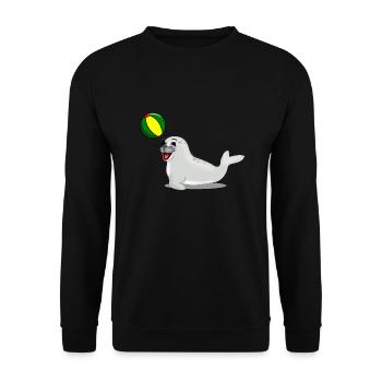 Lachende Robbe mit Ball - Unisex Pullover - Schwarz - Vorne - Alina (178cm) & Michal (187cm)
