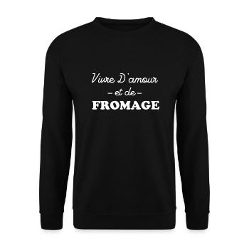 Vivre d'amour et de fromage - Sweat-shirt Unisexe - noir - Devant - Alina (178cm) & Michal (187cm)