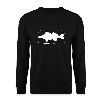 Zander mit Wobbler - Unisex Pullover - Schwarz - Vorne - Alina (178cm) & Michal (187cm)