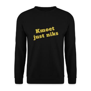 kmoet just niks, Antwerps dialect - Sweat-shirt Unisexe - noir - Devant - Alina (178cm) & Michal (187cm)