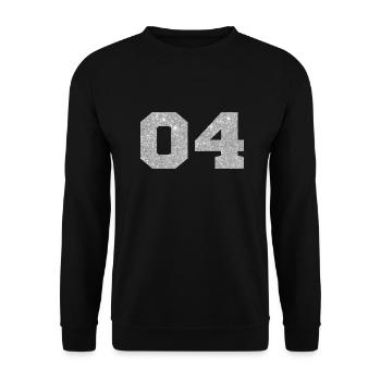 Nummer 4 Silberner Glitzer - 4. Jahrestag - Unisex Pullover - Schwarz - Vorne - Alina (178cm) & Michal (187cm)