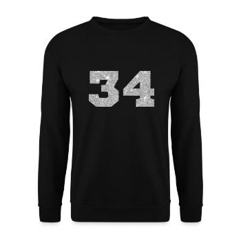 Numéro 34 paillettes argenté - 34e anniversaire - Sweat-shirt Unisexe - noir - Devant - Alina (178cm) & Michal (187cm)