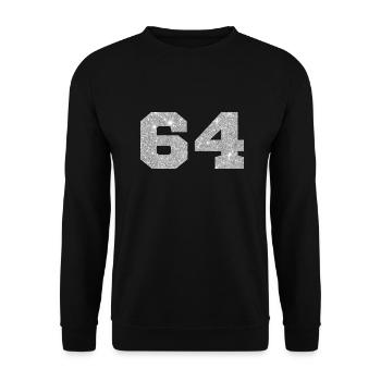 Number 64 Silver Glitter - 64th Anniversary - Unisex Sweatshirt - black - Front - Alina (178cm) & Michal (187cm)