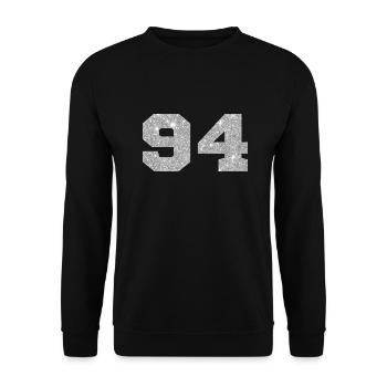 Numéro 94 paillettes argenté - 94e anniversaire - Sweat-shirt Unisexe - noir - Devant - Alina (178cm) & Michal (187cm)