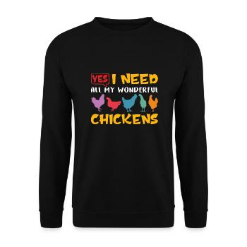 I need my chickens. Chicken silhouettes - Unisex Sweatshirt - black - Front - Alina (178cm) & Michal (187cm)