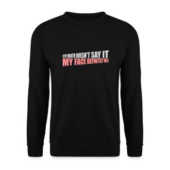 my face definitely will - Unisex Pullover - Schwarz - Vorne - Alina (178cm) & Michal (187cm)