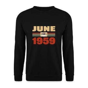 64e anniversaire Juin Année 1959 Idée cadeau - Sweat-shirt Unisexe - noir - Devant - Alina (178cm) & Michal (187cm)