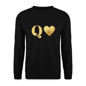 Buchstabe q goldenes Herz - Unisex Pullover - Schwarz - Vorne - Alina (178cm) & Michal (187cm)