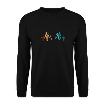 Kaktus Herzschlag - Geschenkidee - Unisex Pullover - Schwarz - Vorne - Alina (178cm) & Michal (187cm)
