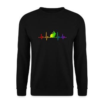 Kaninchen Hase Regenbogen Farben Puls EKG Herz - Unisex Pullover - Schwarz - Vorne - Alina (178cm) & Michal (187cm)