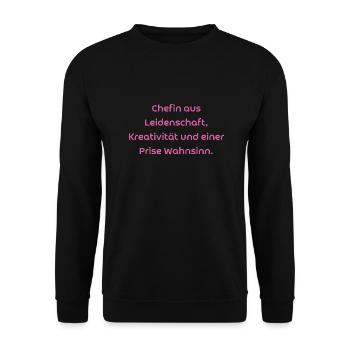 Chefin aus Leidenschaft, Kreativität und... - Unisex Pullover - Schwarz - Vorne - Alina (178cm) & Michal (187cm)