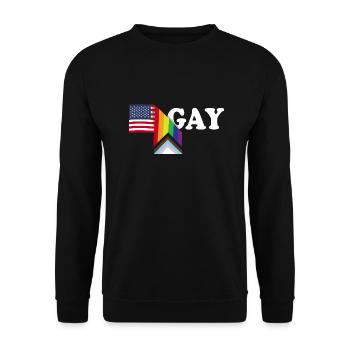 Patriot USA Flagge und LGBT Flagge - Stolzer Verbündeter - Schwul - Unisex Pullover - Schwarz - Vorne - Alina (178cm) & Michal (187cm)