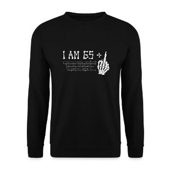 I Am 65 Plus Middle Finger - 66th Birthday - Unisex Sweatshirt - black - Front - Alina (178cm) & Michal (187cm)